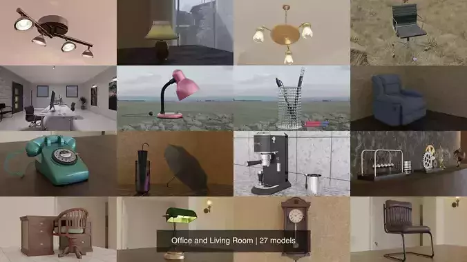 Office and Living Room 3D Model Collection