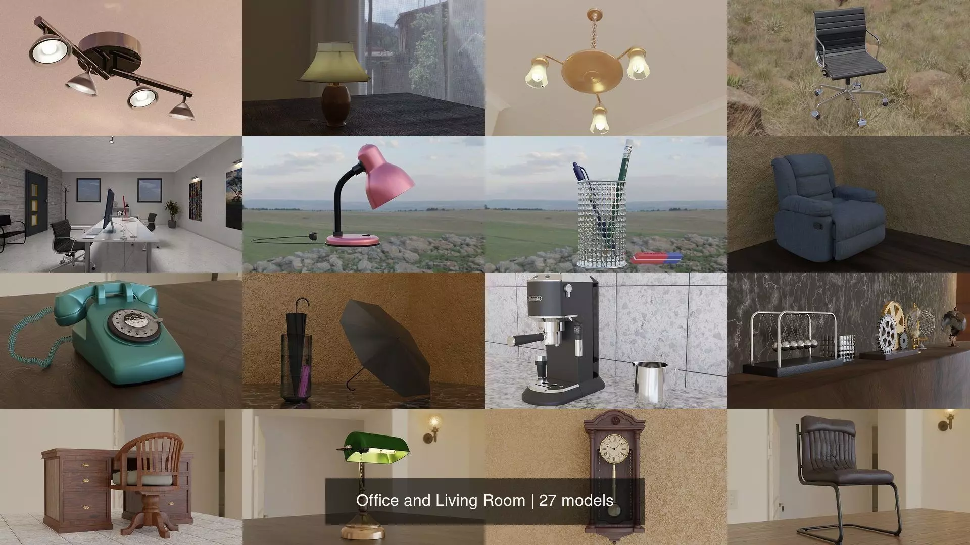 Office and Living Room 3D Model Pack