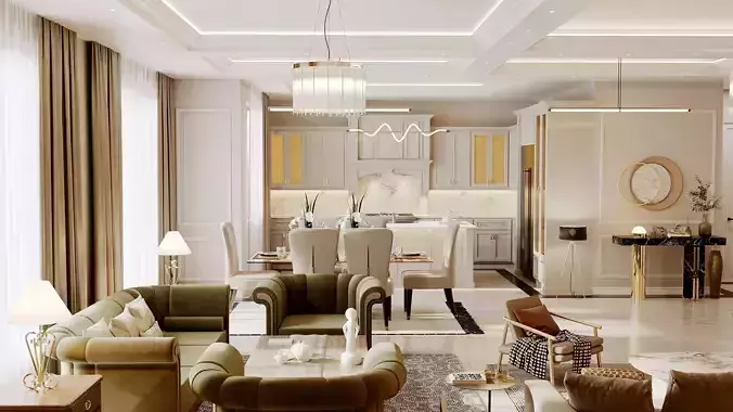 Modern Neoclassical Living Room  3D Model