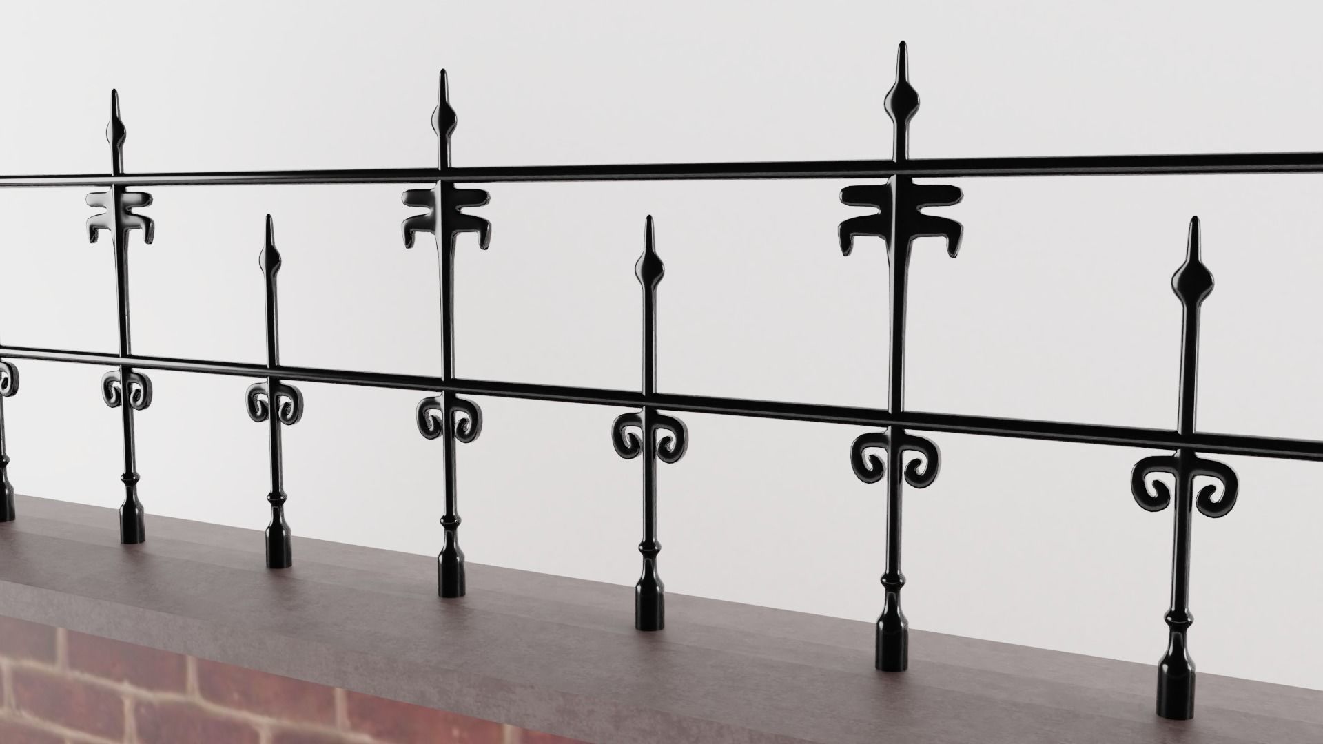 Brick and Iron Fence 3D model_2