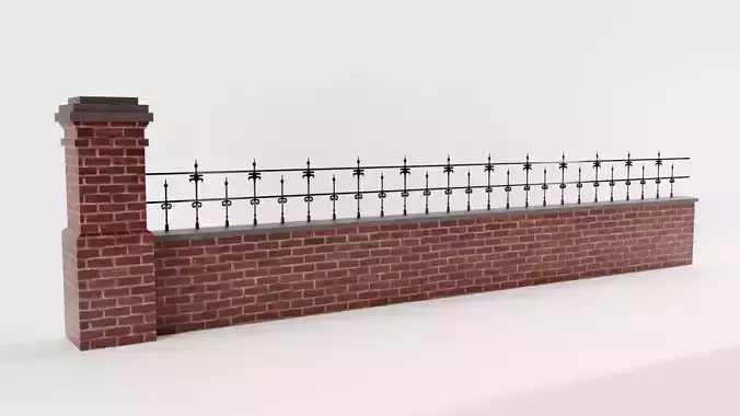 Brick and Iron Fence 3D model