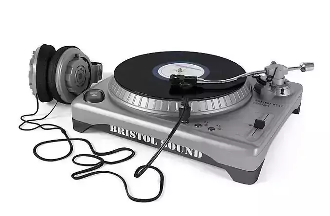 Silver And Black Turntable With Headphones 3D model