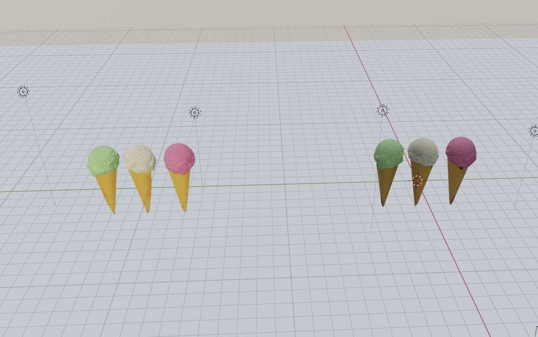 Icecream three different colored ice cream cones Low-poly 3D model_2