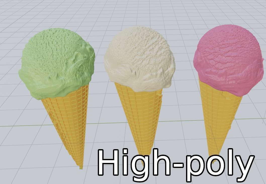 Icecream three different colored ice cream cones Low-poly 3D model_6