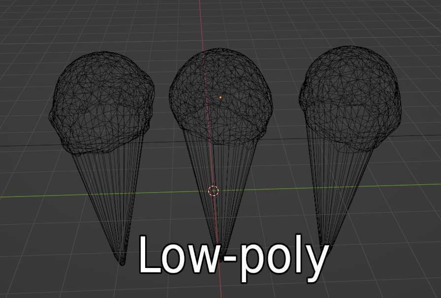 Icecream three different colored ice cream cones Low-poly 3D model_3