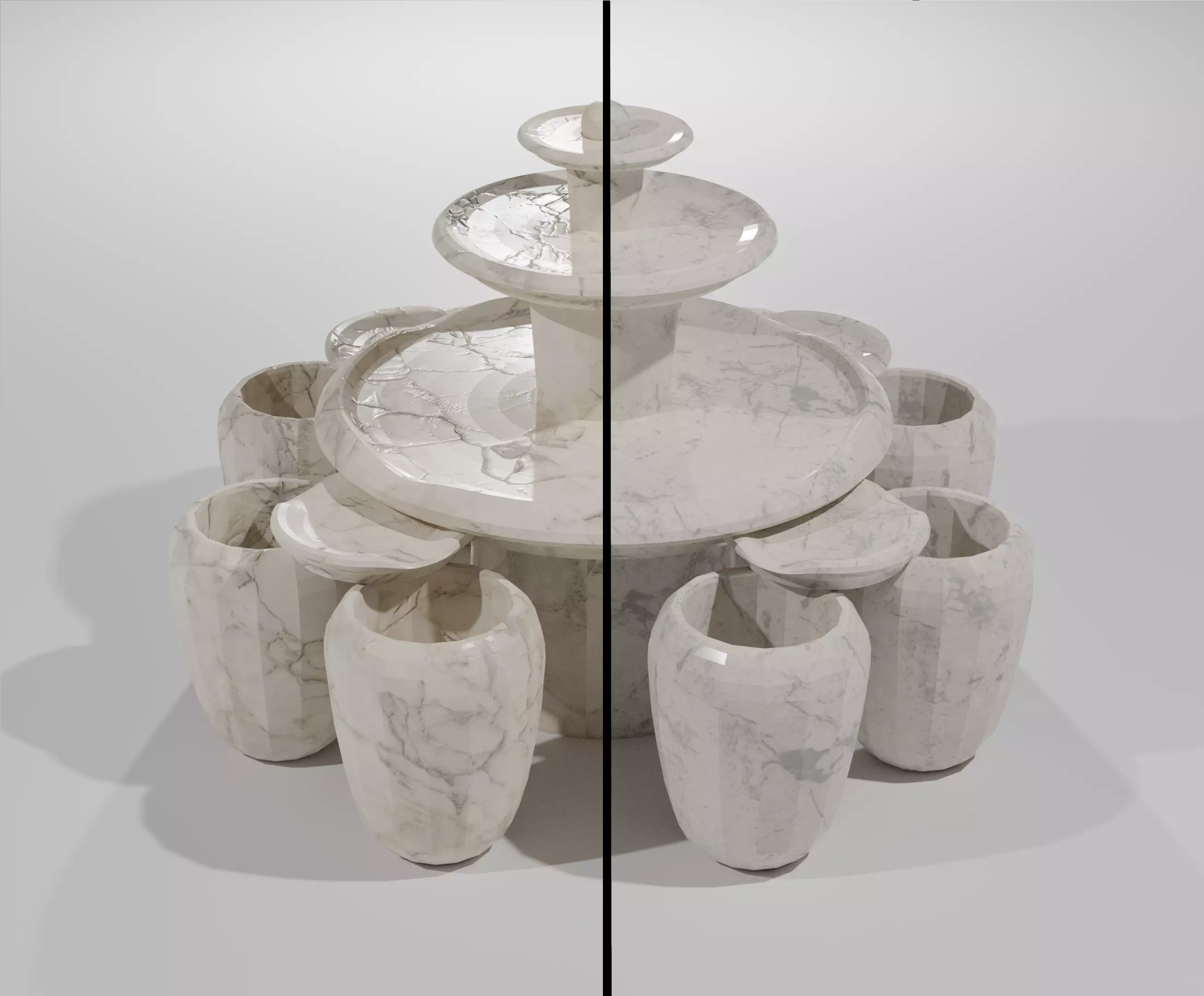 Fountain with three bowls 3D model_0