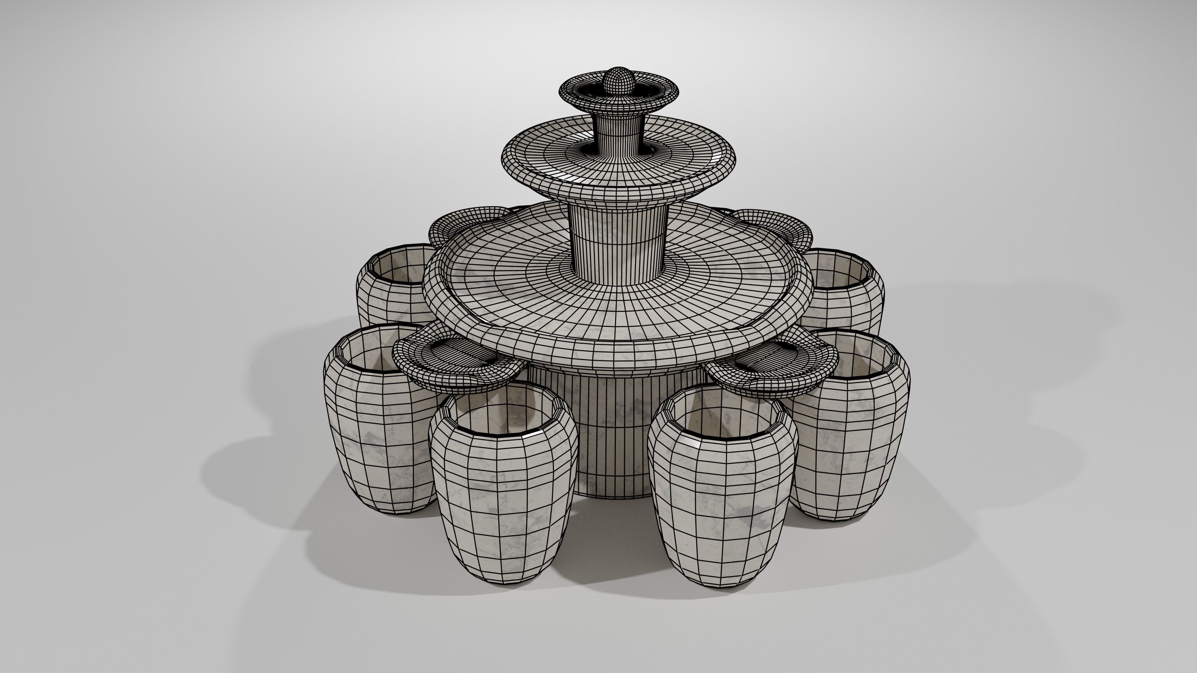 Fountain with three bowls 3D model_2