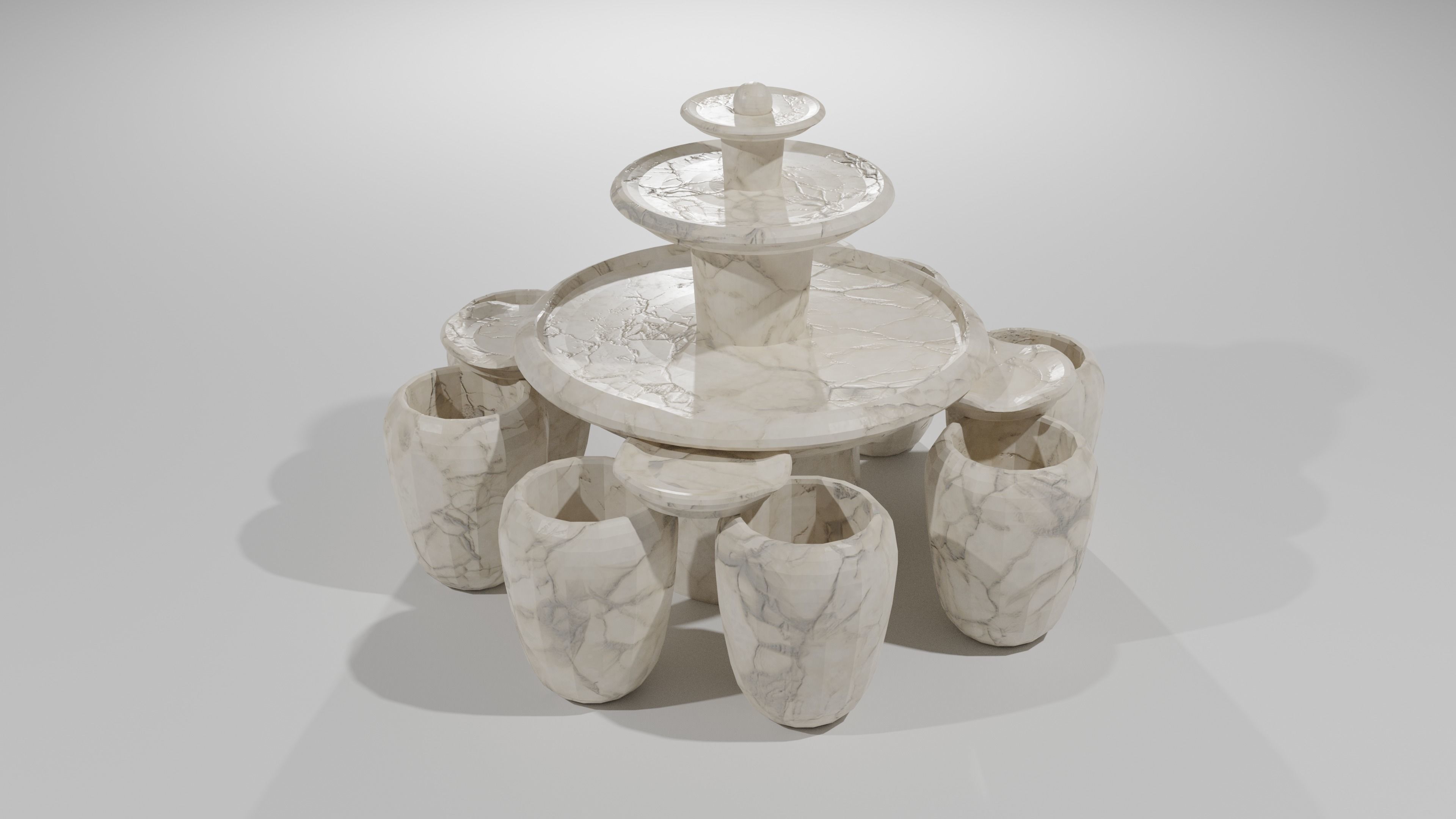 Fountain with three bowls 3D model_4