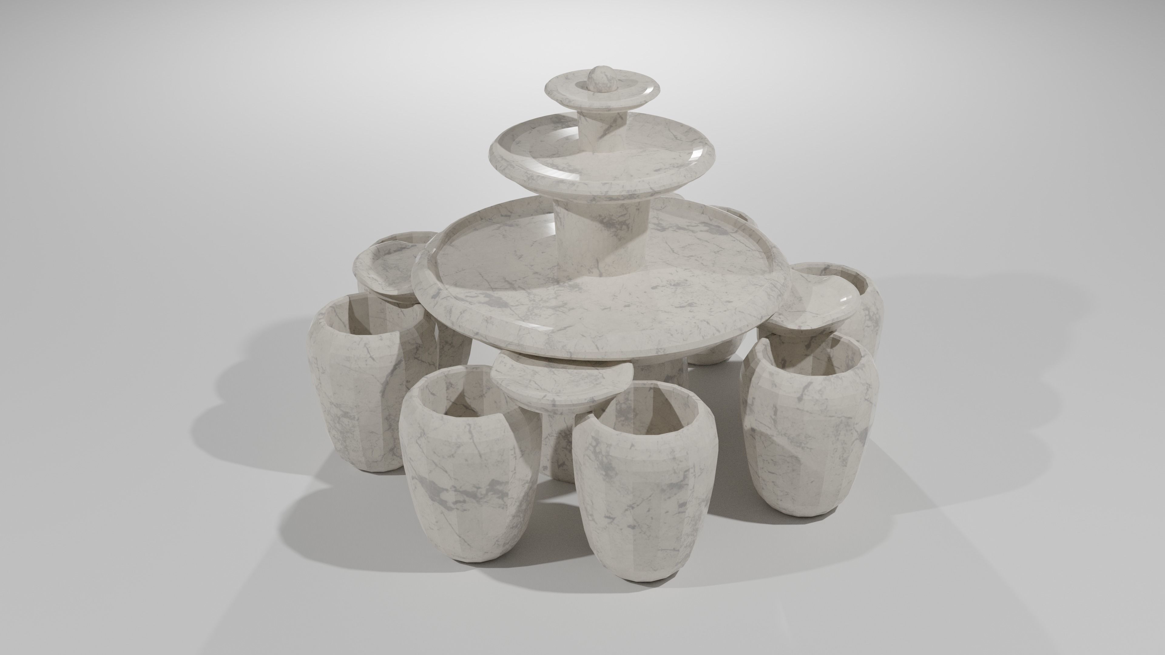 Fountain with three bowls 3D model_3