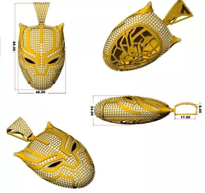 hiphop panther mask pendant with diamonds 3D print model_0