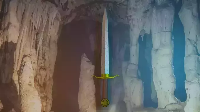 Sword in middle of cave