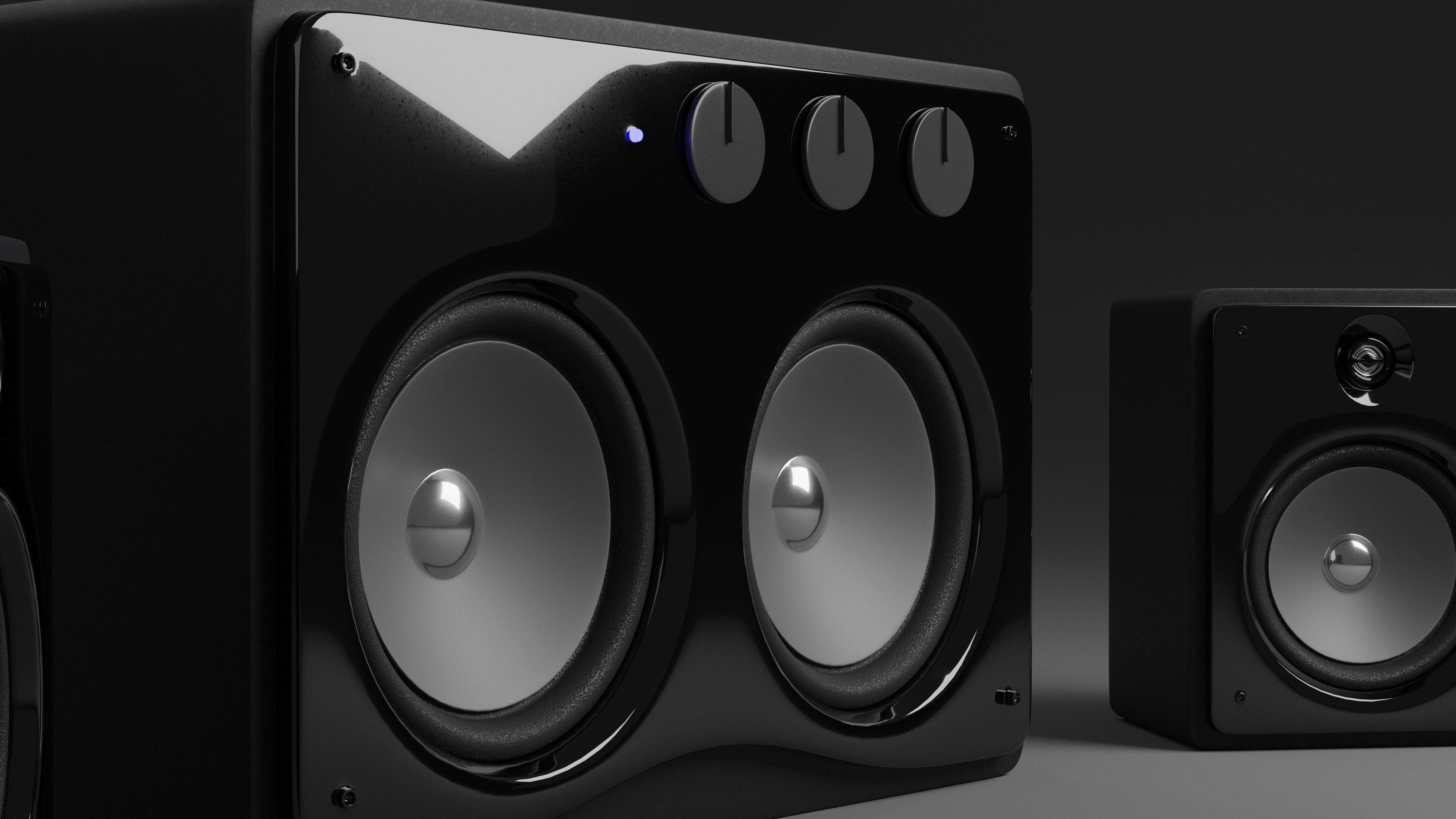Speakers 2x2 black PBR 3D model_2