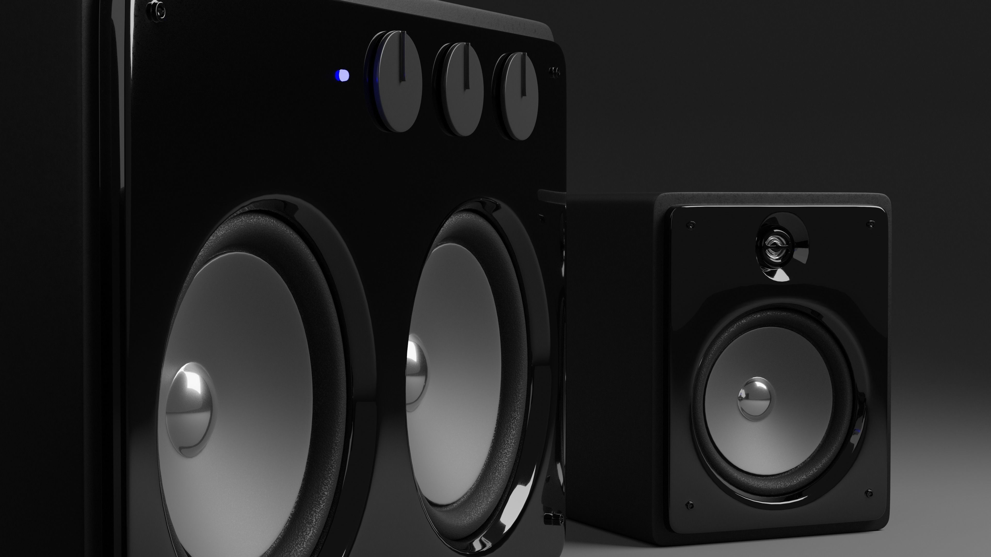 Speakers 2x2 black PBR 3D model_7