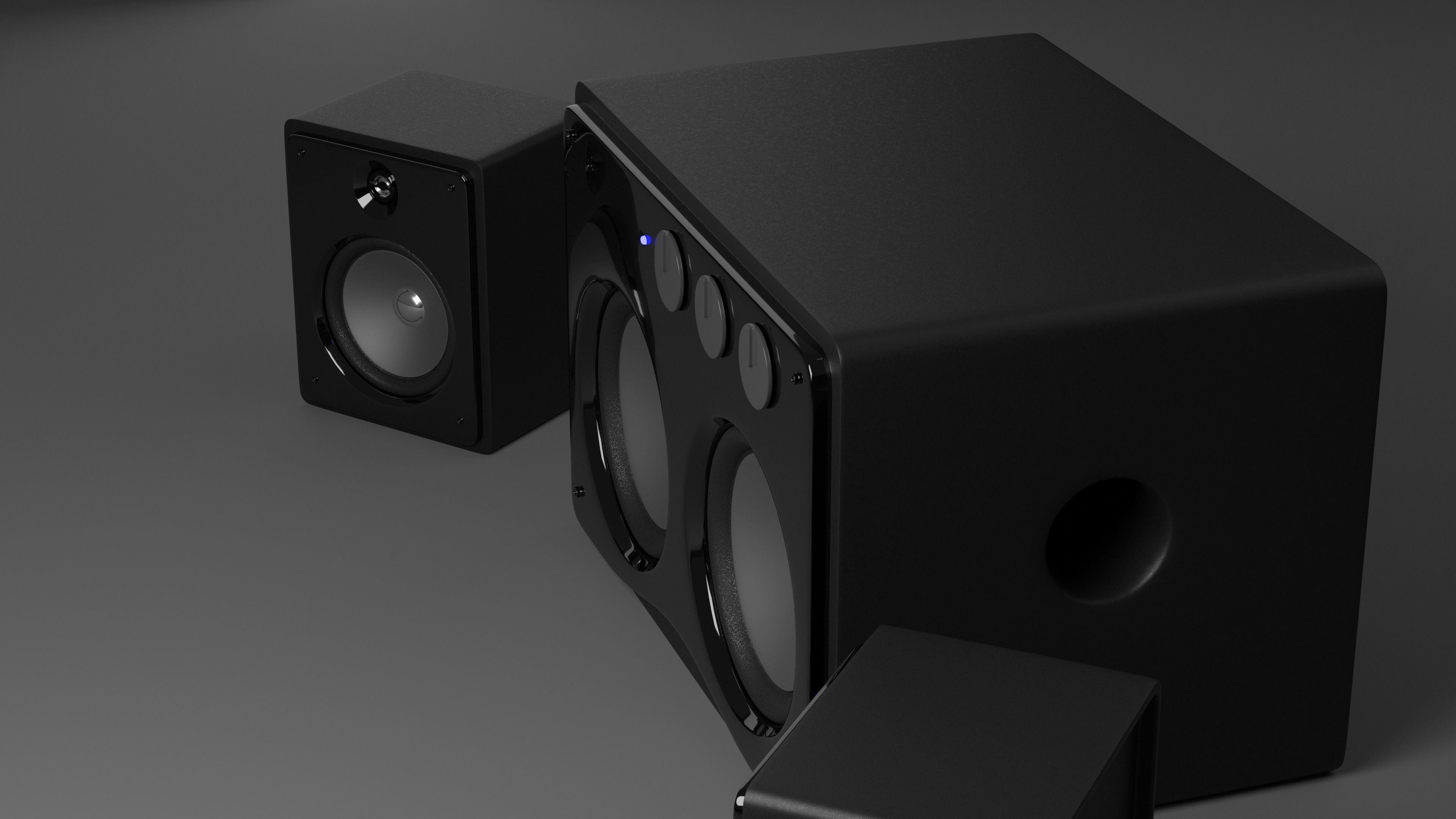 Speakers 2x2 black PBR 3D model_3