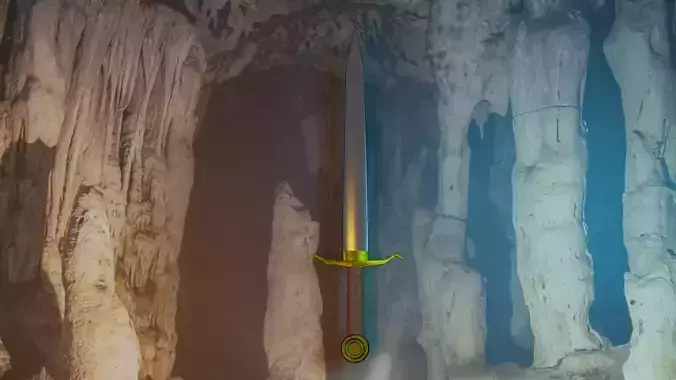 sword in middle of cave