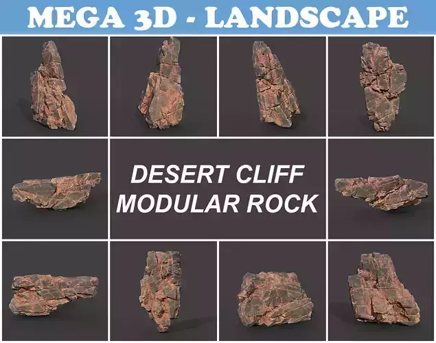 Low poly Desert Cliff Modular 211219 Low-poly 3D model