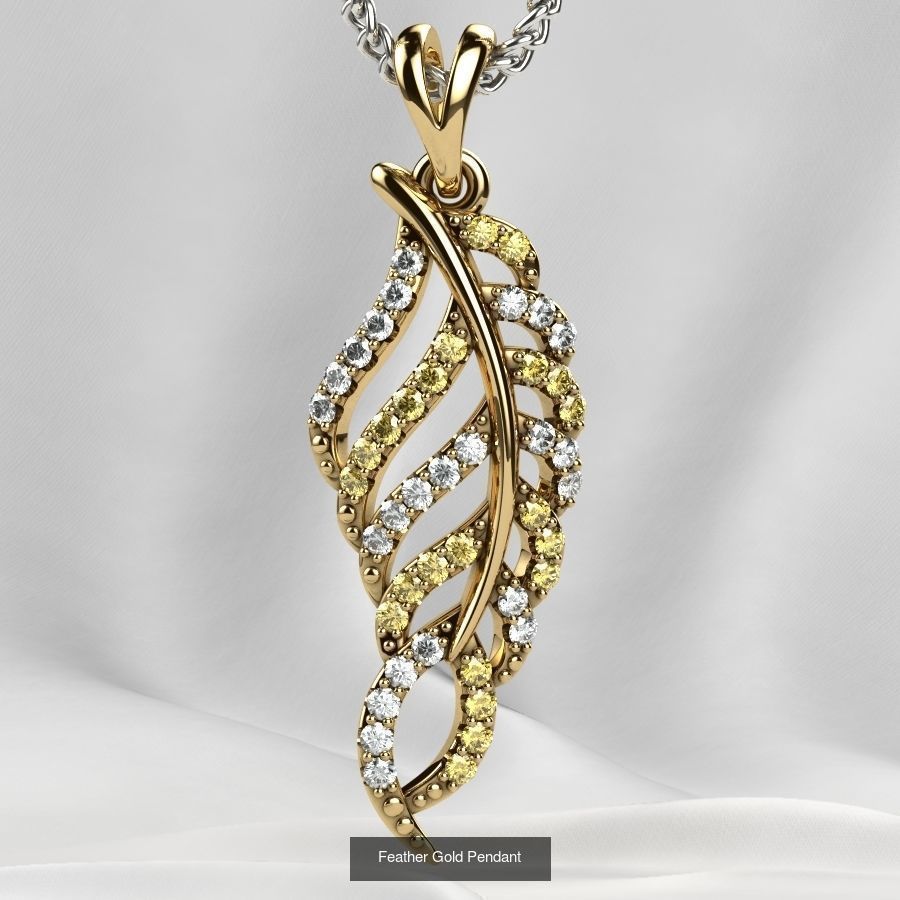 Feather Shape Gold Ring and Pendant Set 3D Model Collection_2