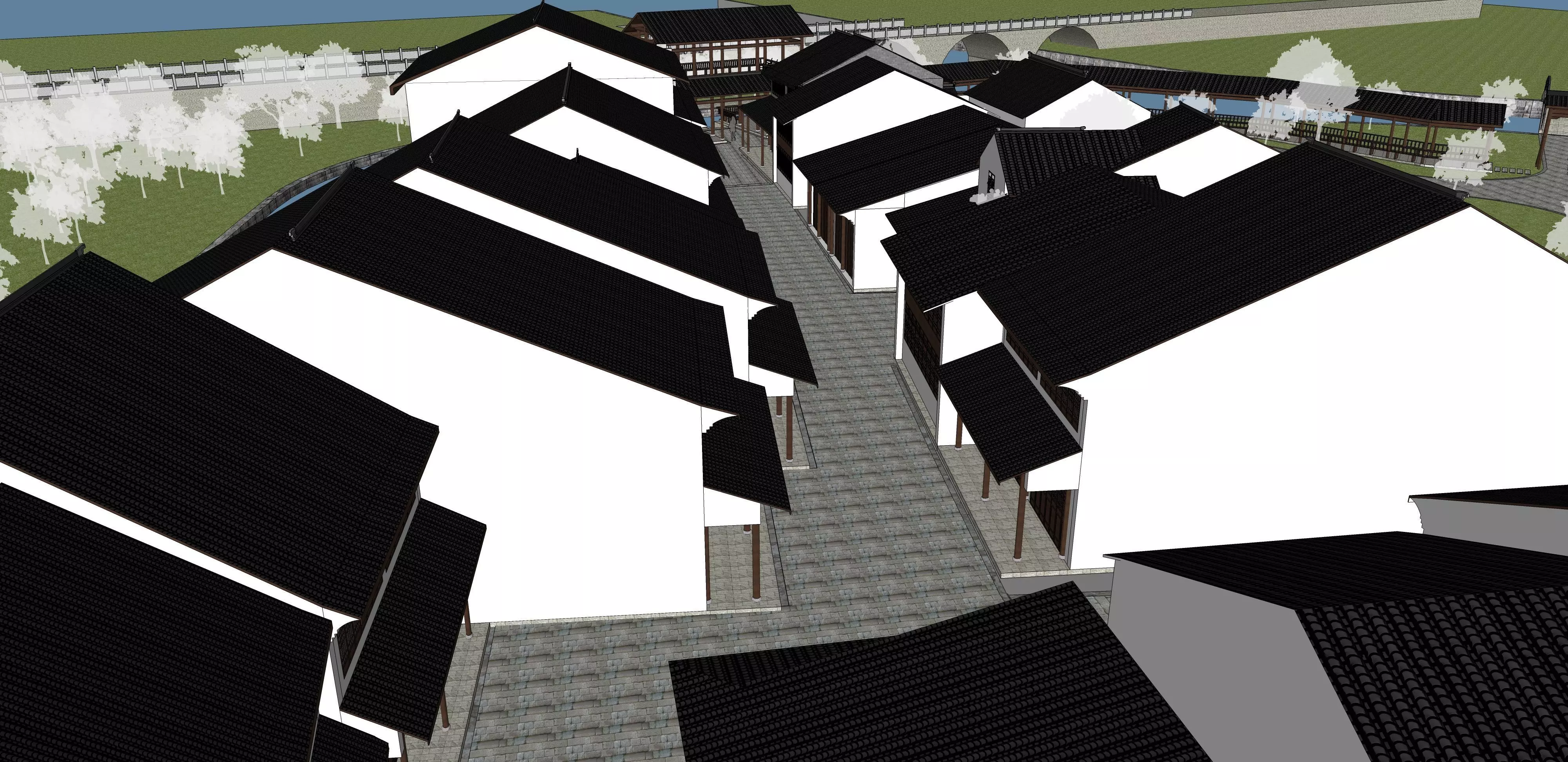 Chinese classical style commercial street 3D model_0