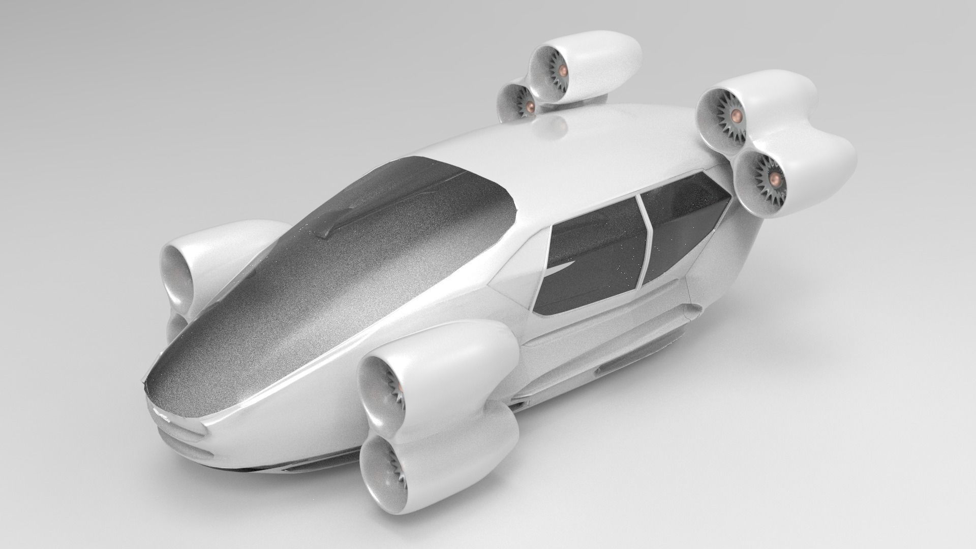 concept fantasic Air car with Jet engine Low-poly 3D model_5