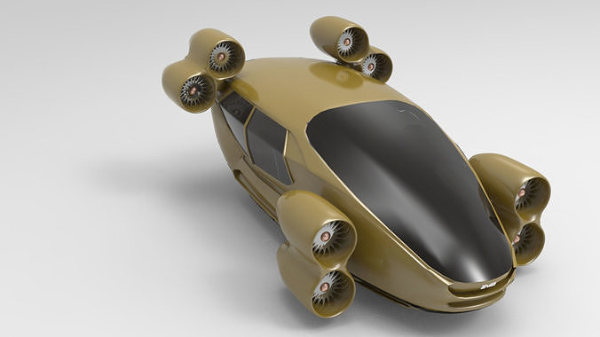 concept fantasic Air car with Jet engine Low-poly 3D model