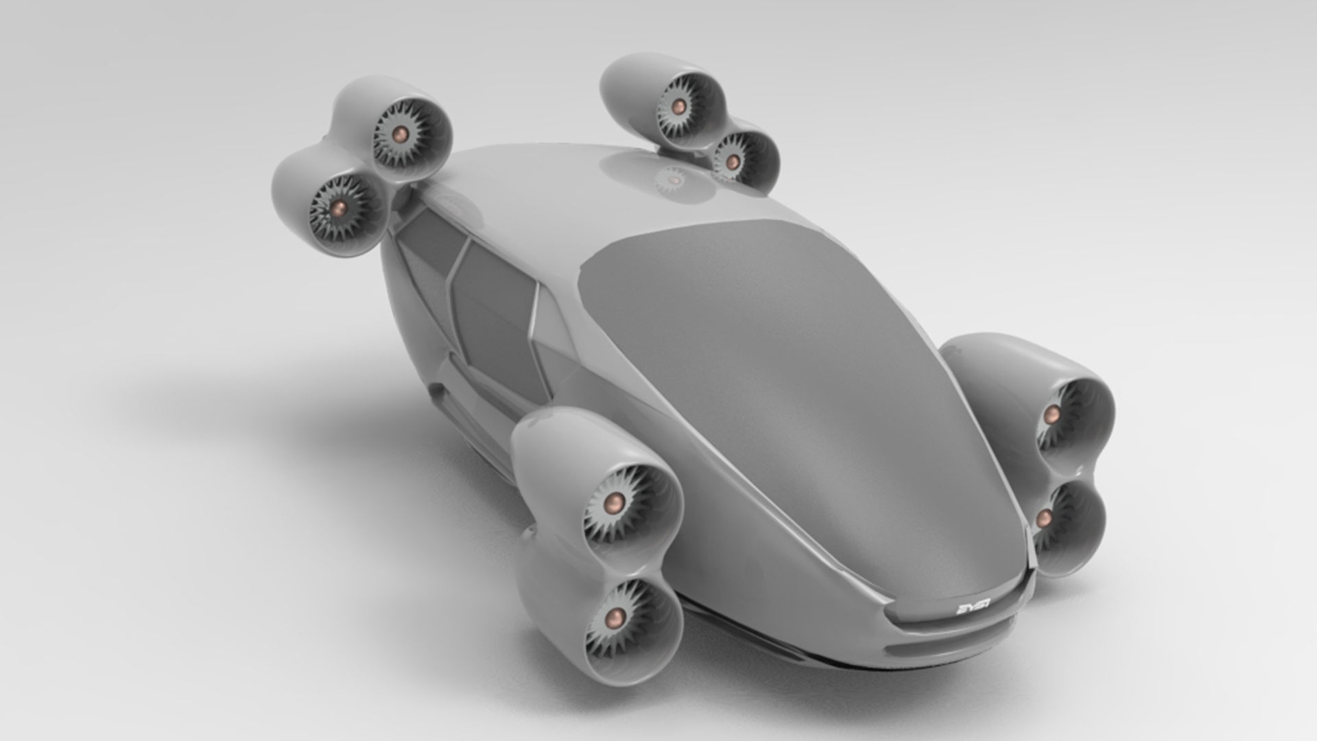 concept fantasic Air car with Jet engine Low-poly 3D model_2