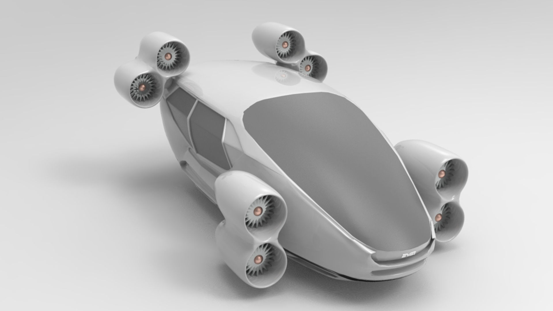 concept fantasic Air car with Jet engine Low-poly 3D model_3