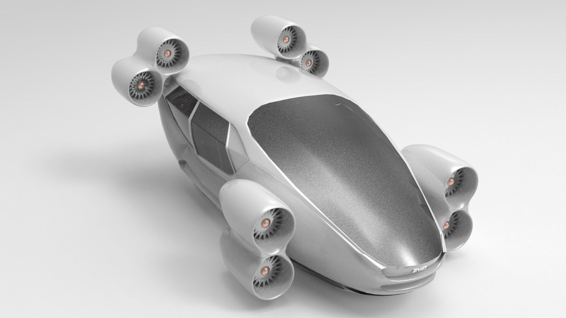 concept fantasic Air car with Jet engine Low-poly 3D model_4