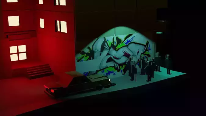 Towers tall building with lights Low-poly 3D model