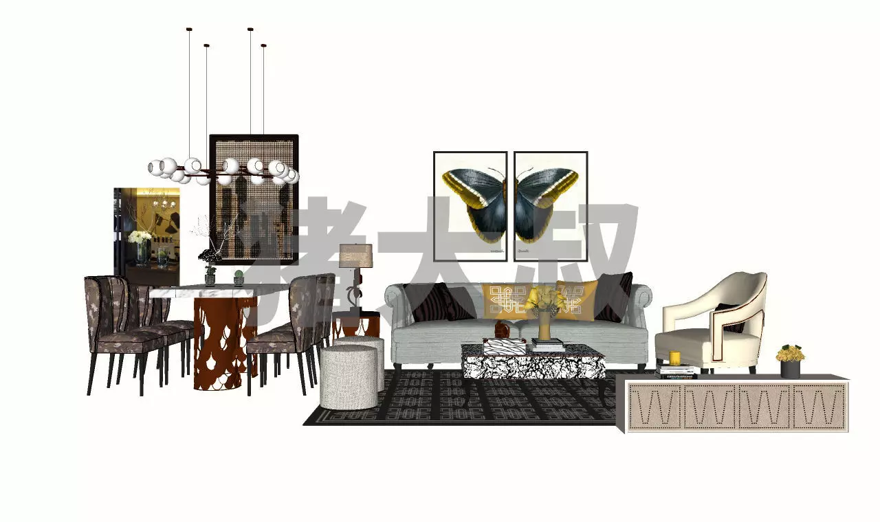 Modern style furniture lamp combination 3D model