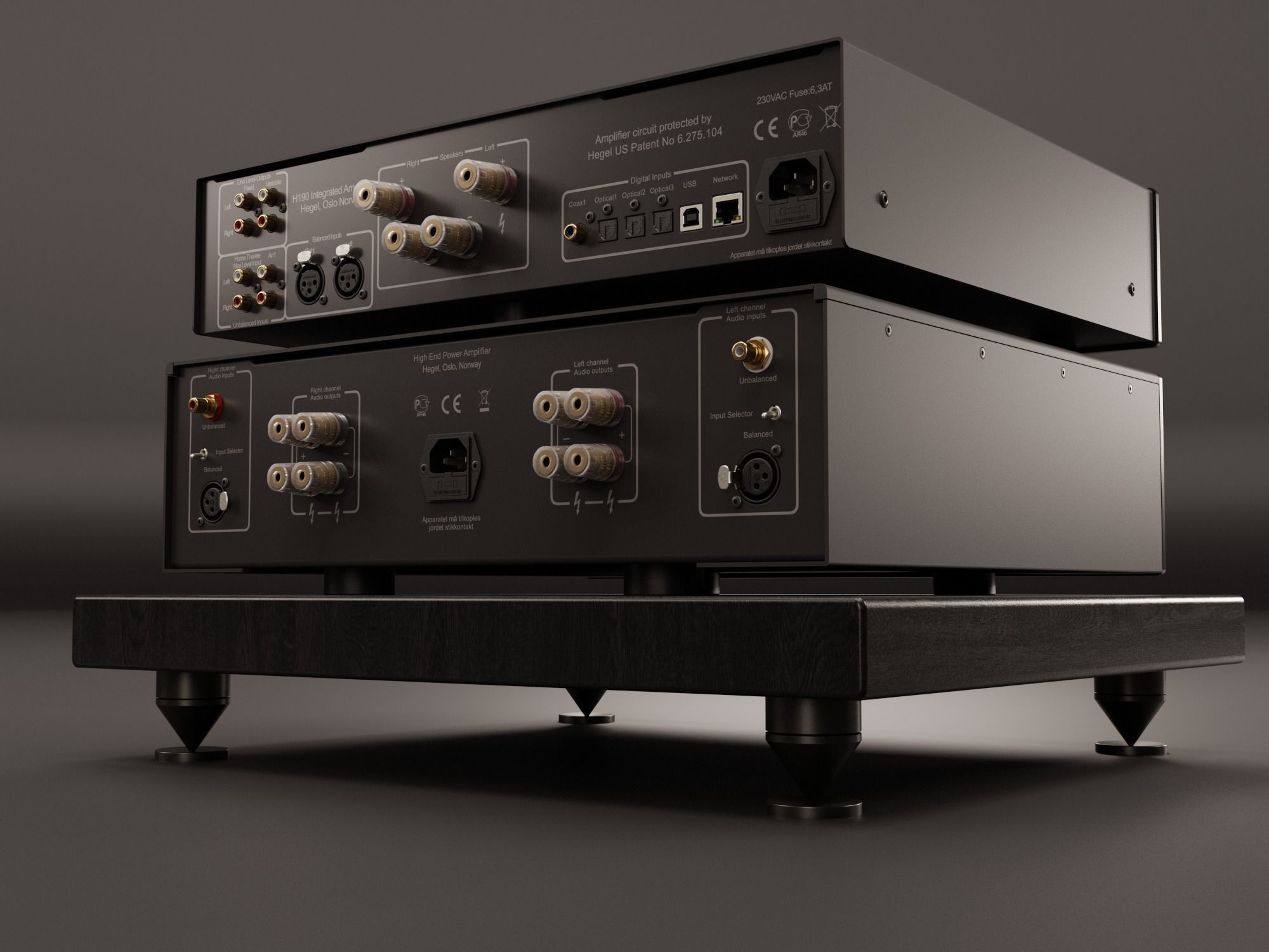 HEGEL H190 Amp and HEGEL H20 Power Amp with Amp Stand 3D model_10