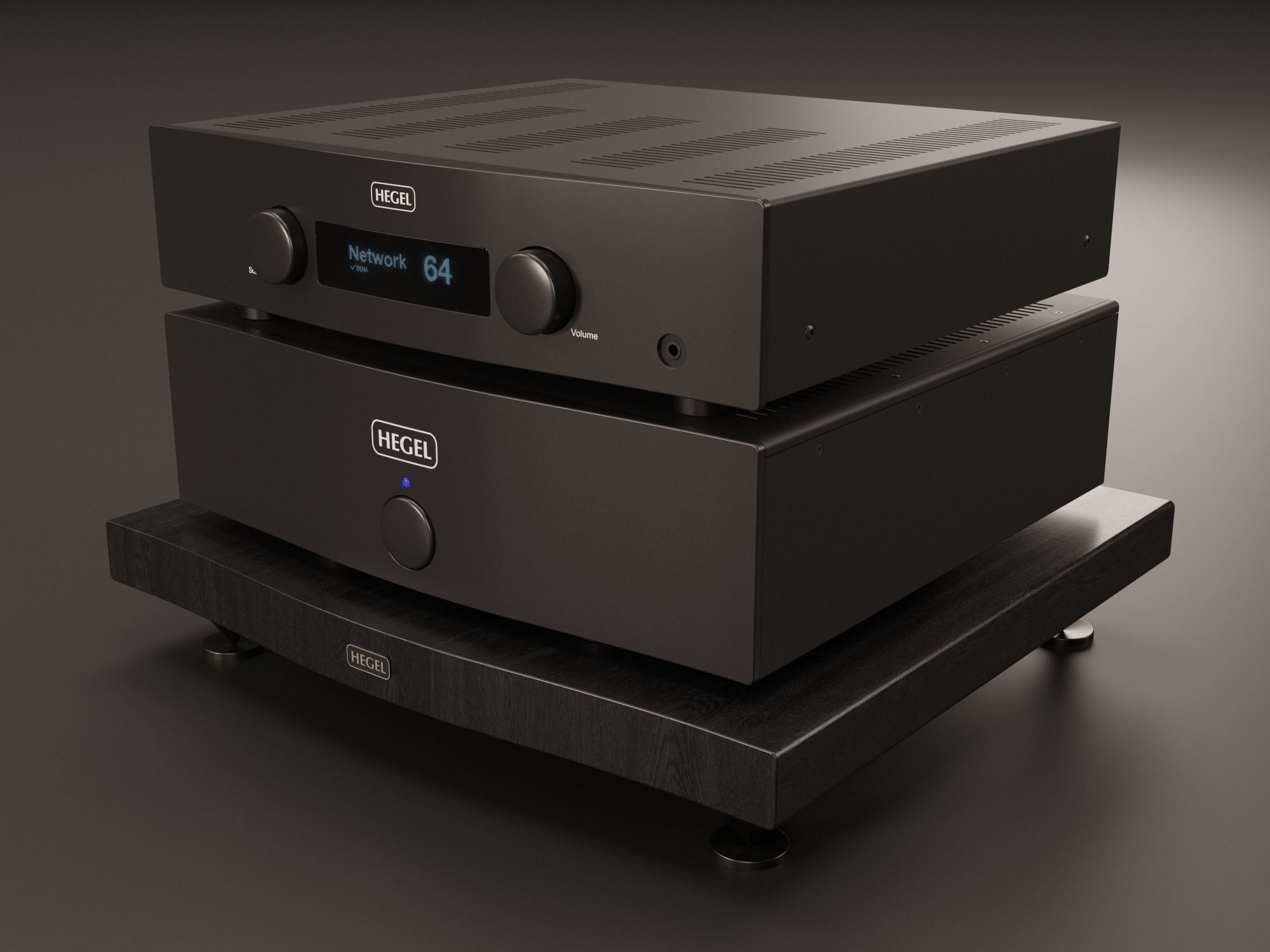 HEGEL H190 Amp and HEGEL H20 Power Amp with Amp Stand 3D model_1