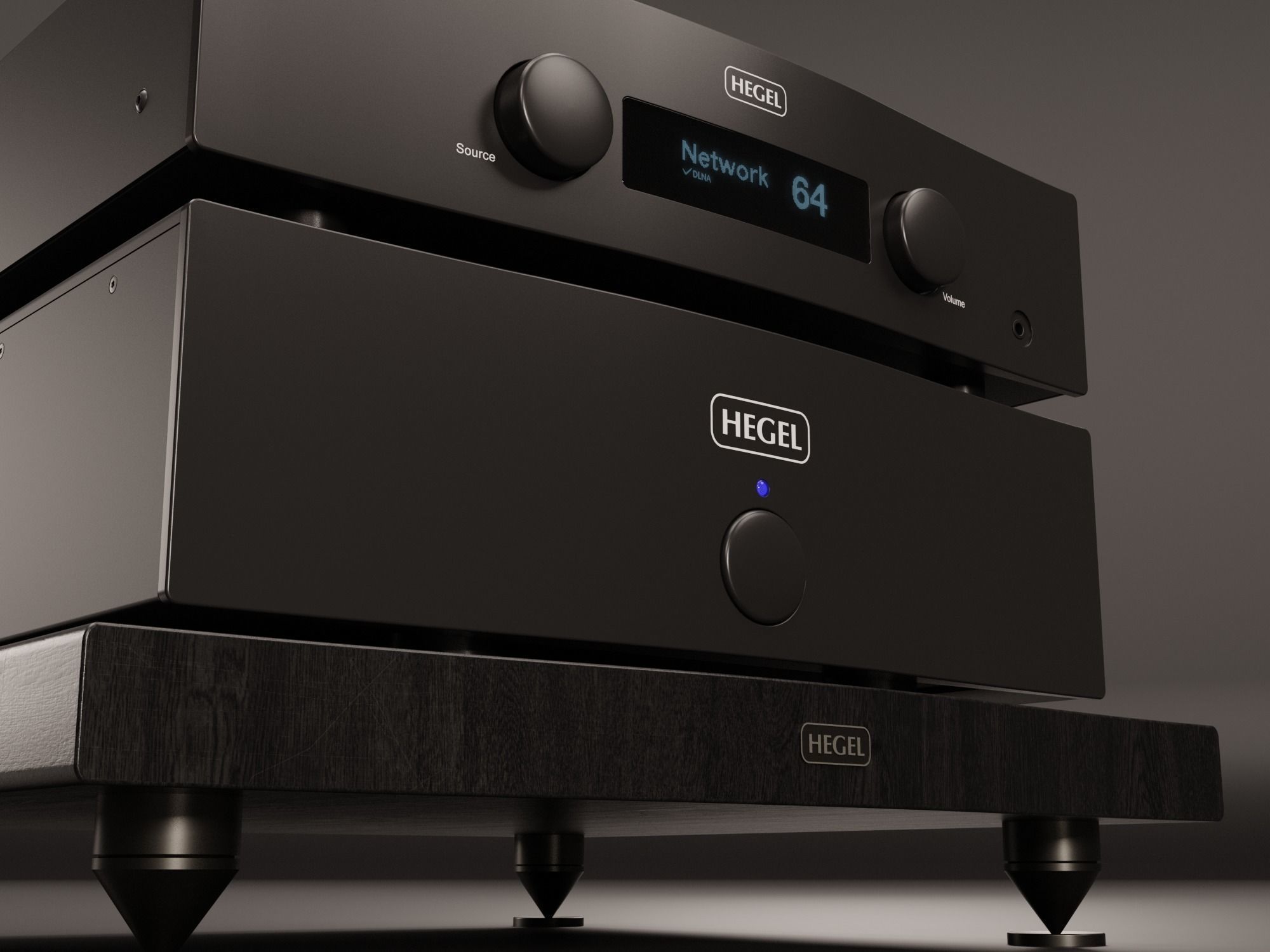 HEGEL H190 Amp and HEGEL H20 Power Amp with Amp Stand 3D model_3