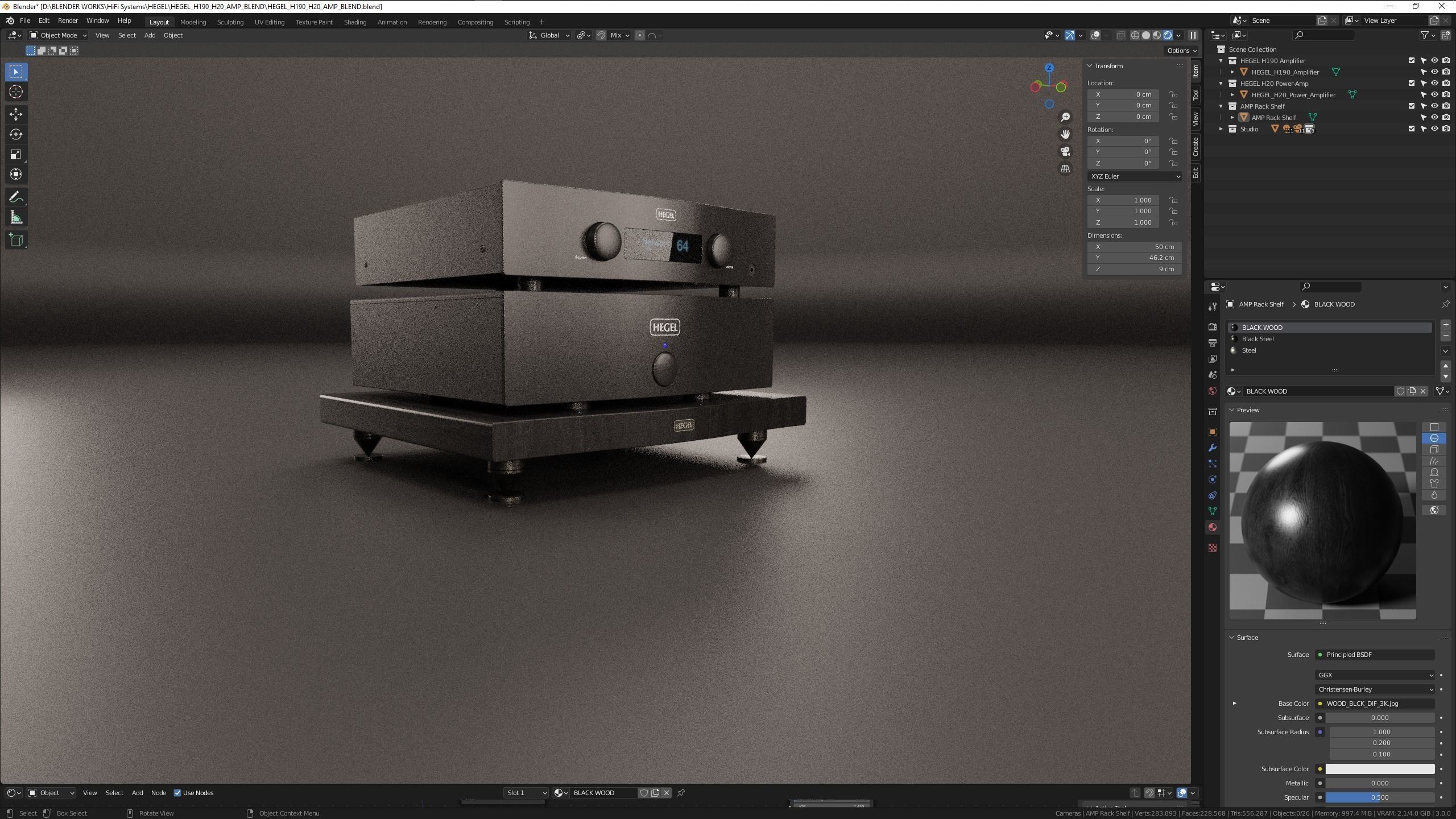 HEGEL H190 Amp and HEGEL H20 Power Amp with Amp Stand 3D model_13