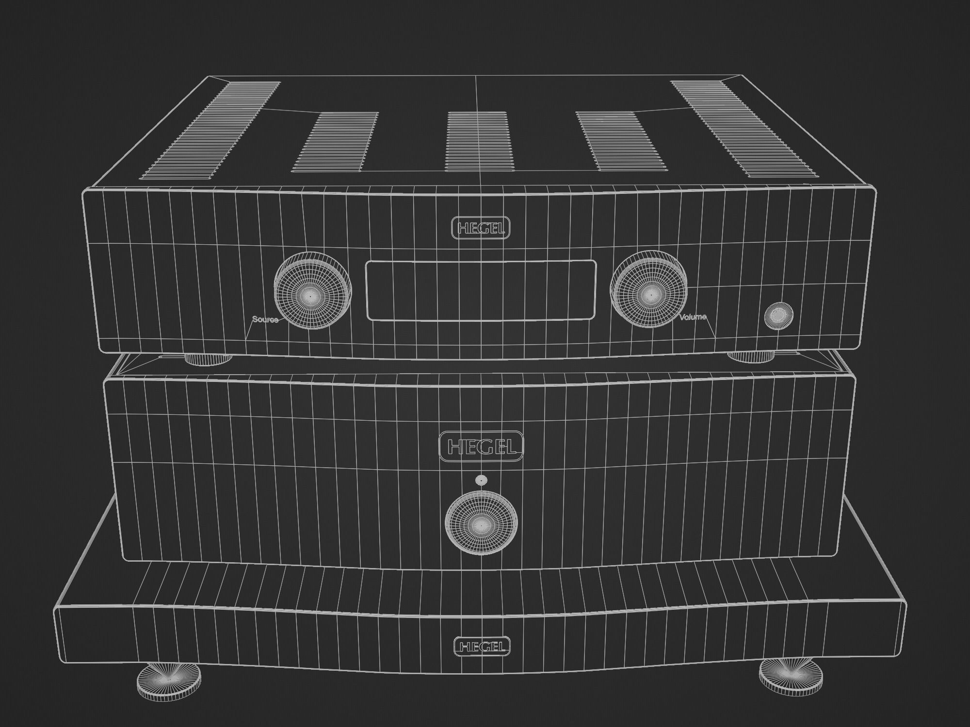 HEGEL H190 Amp and HEGEL H20 Power Amp with Amp Stand 3D model_20
