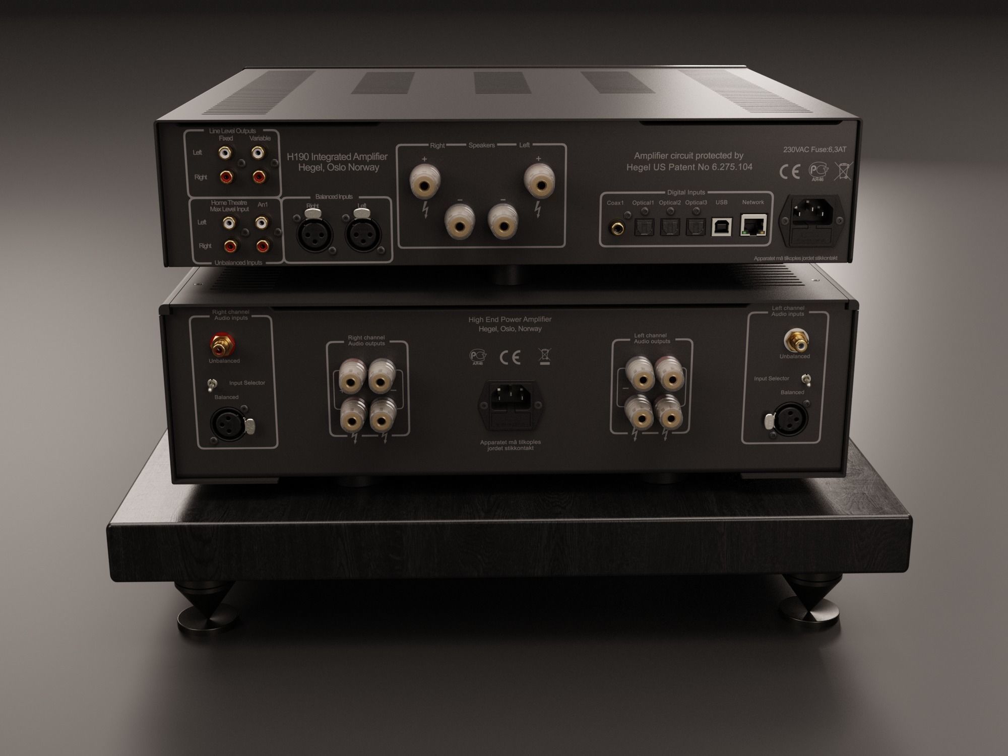 HEGEL H190 Amp and HEGEL H20 Power Amp with Amp Stand 3D model_11