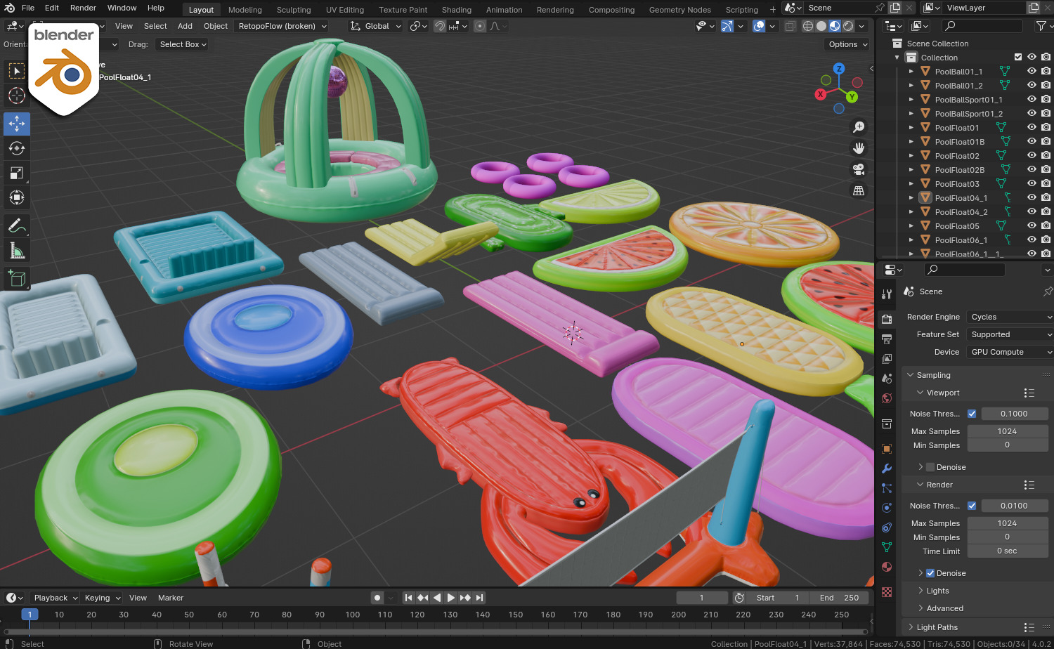 Pool Inflatable floats Low-poly 3D model_10