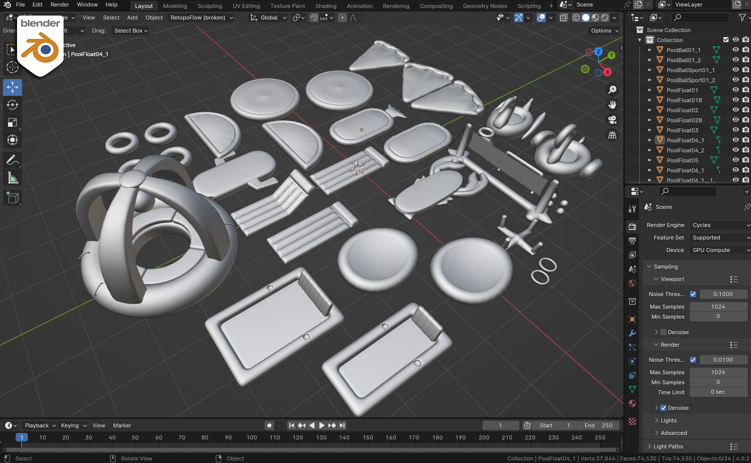 Pool Inflatable floats Low-poly 3D model_11