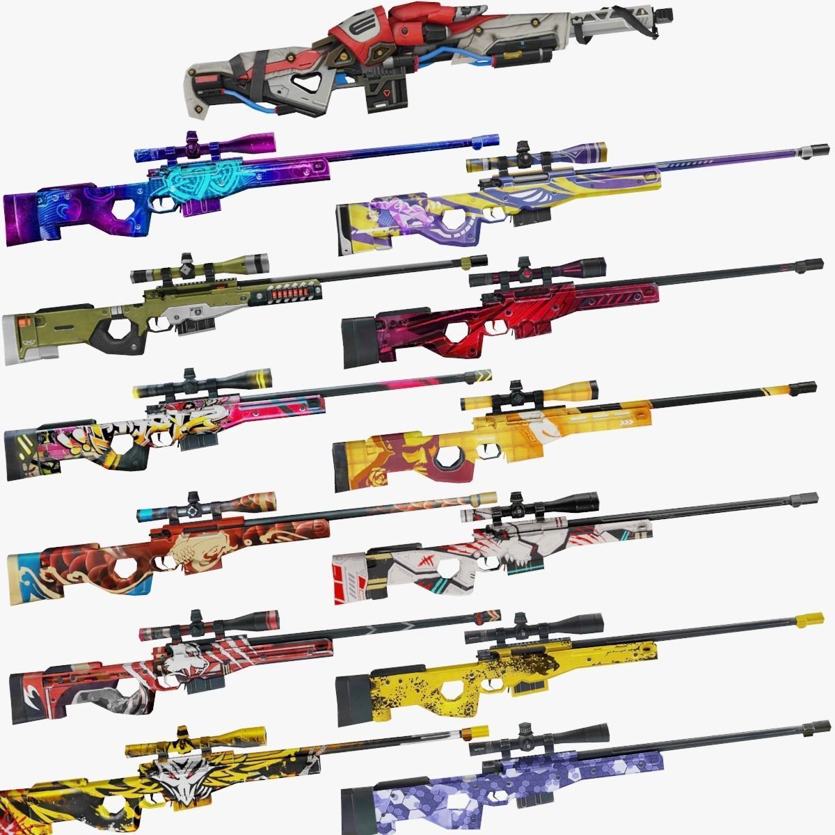 AWM Rifle Game Weapon 14x 3D model_2