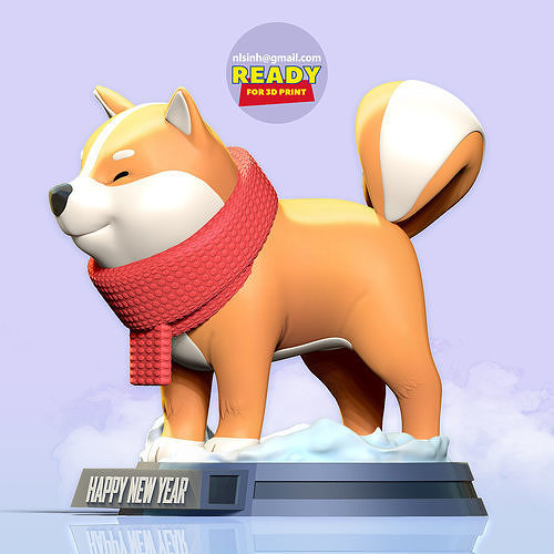 Shiba with winter 3D print model