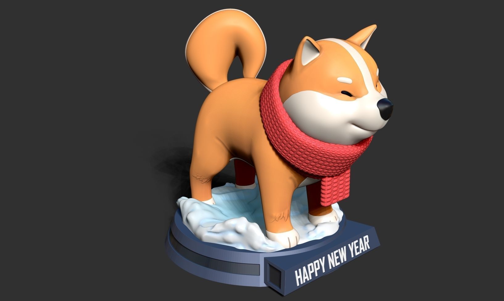 Shiba with winter 3D print model_15