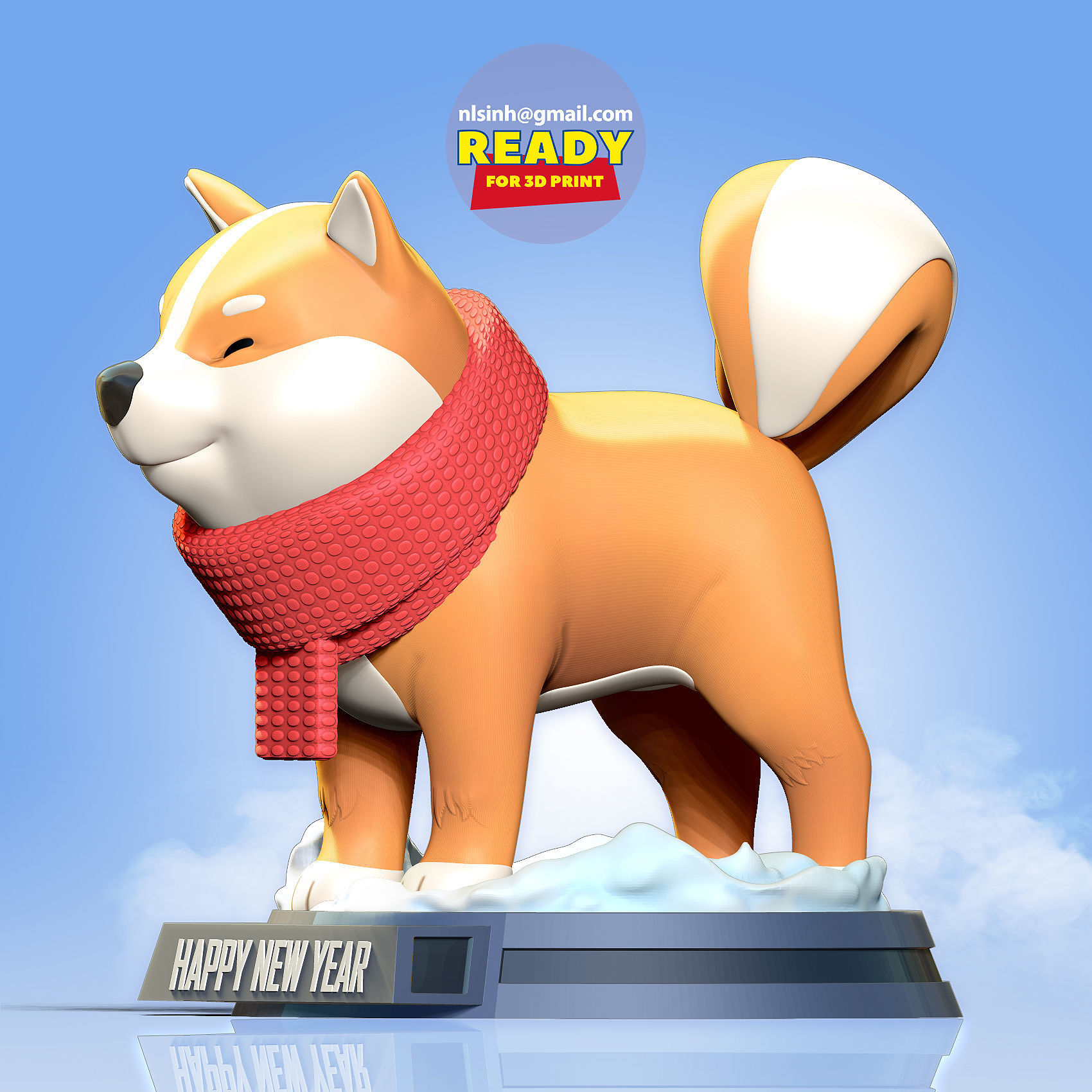 Shiba with winter 3D print model_18