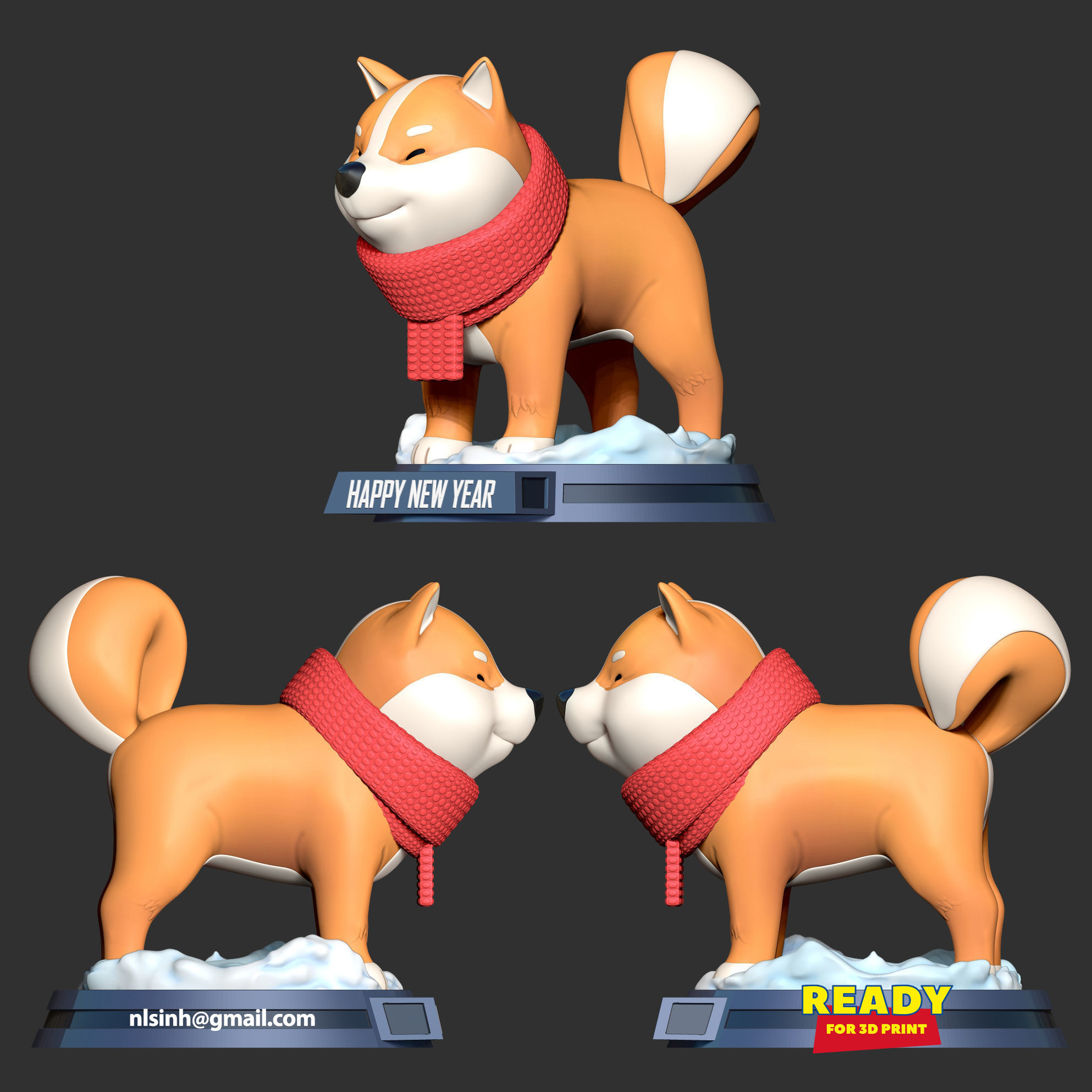 Shiba with winter 3D print model_1