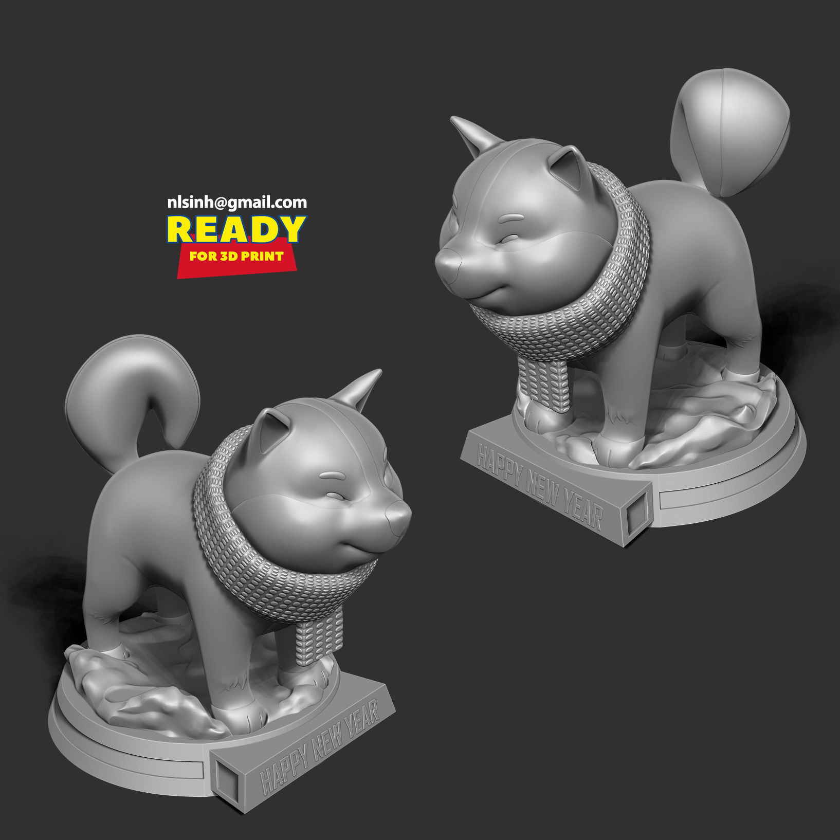 Shiba with winter 3D print model_5