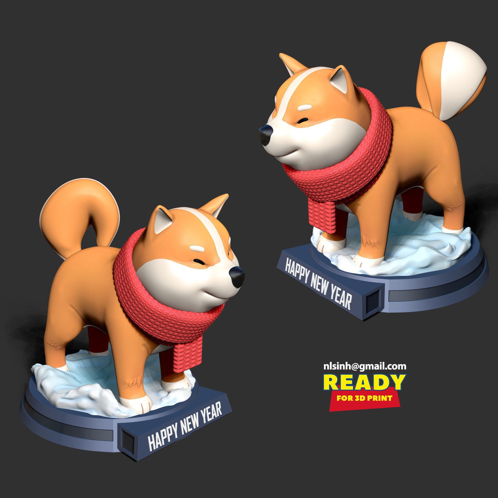 Shiba with winter 3D print model_4