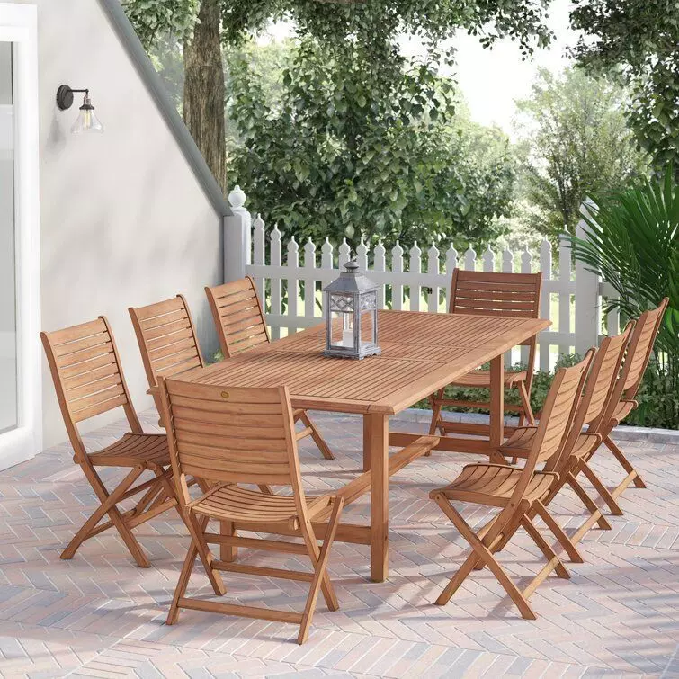 Elioenai Rectangular Long Teak Dining Set 3D model_0