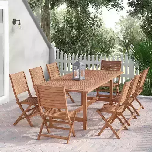 Elioenai Rectangular Long Teak Dining Set 3D model