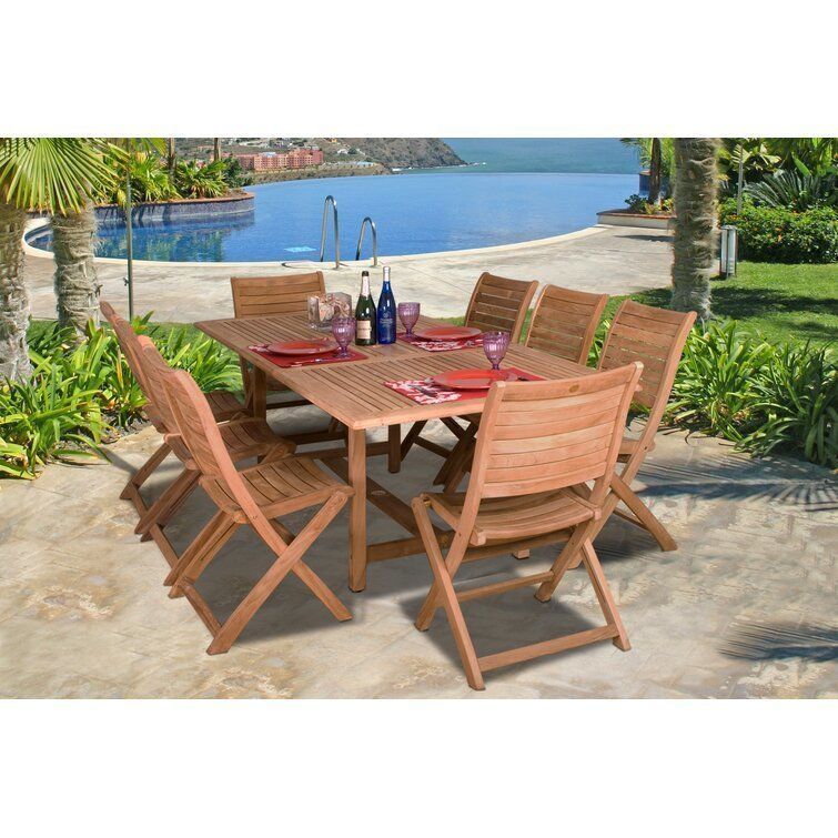 Elioenai Rectangular Long Teak Dining Set 3D model_1