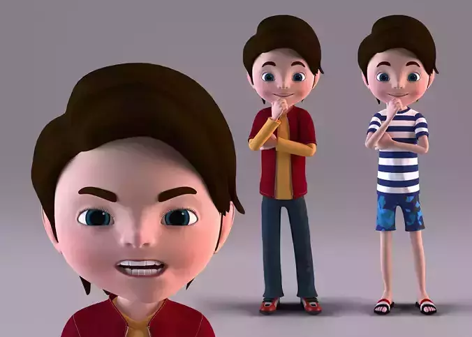 Cartoon Boy - Rigged biped catrig Low-poly 3D model