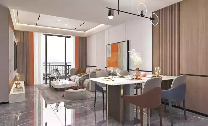 Modern Luxury Style Living Room and Dining Room