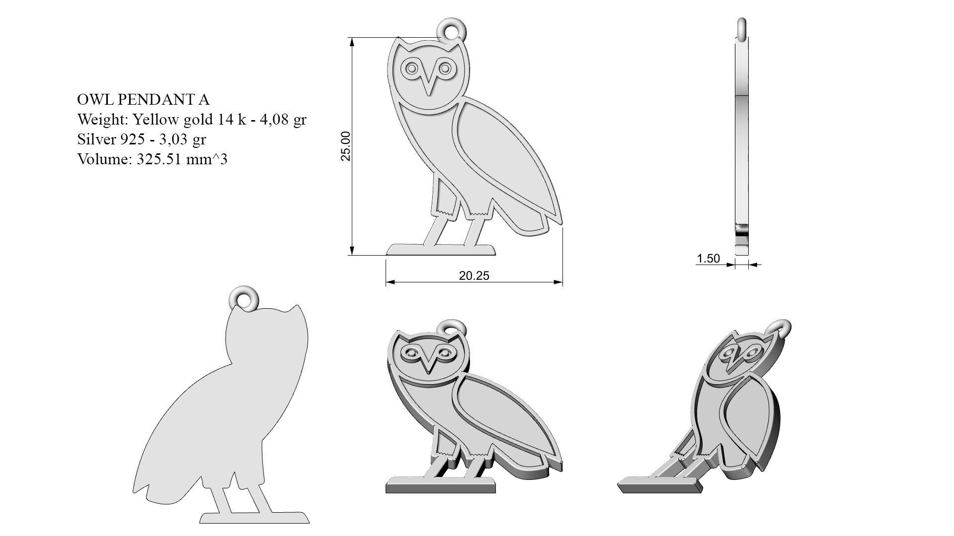 OWL pendant A 3D print model_6